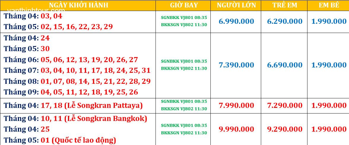 TOUR THÁI LAN | BANGKOK - PATTAYA 5N4Đ - KHỞI HÀNH THỨ TƯ Tour Du Lịch Thái Lan-1
